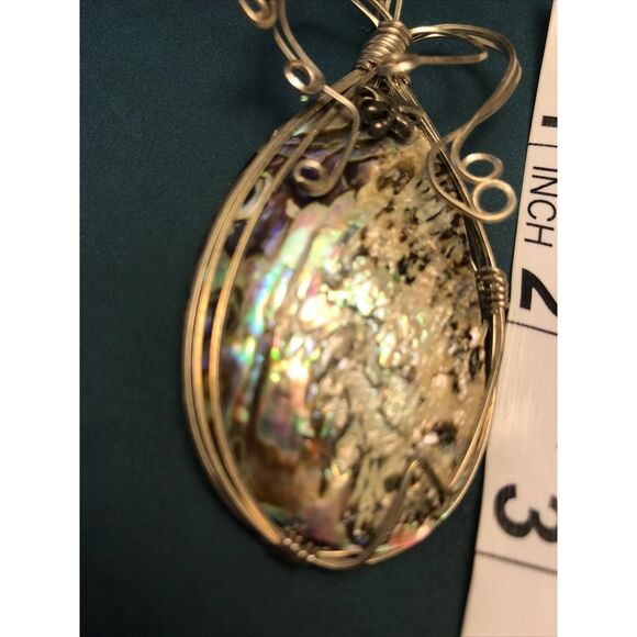 Artisan Abalone Shell Sterling Wire Wrapped Pendent 3” Minimalist - Picture 4 of 9